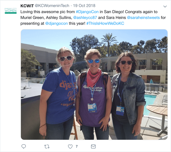 Sarah, Ashley and Muriel at DjangoCon2018