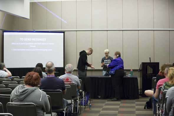 Jennifer Wadella teaching Jewelbots at KCDC 2017